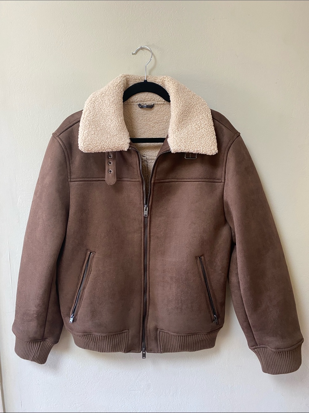 Men's Brown Sherpa Collar Bomber Jacket
